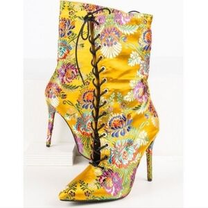 Anne Michelle embroidered satin boots